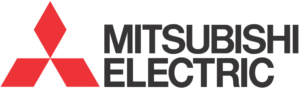 The Mitsubishi Electric logo featuring three red diamond shapes forming a triangular emblem, with the words "MITSUBISHI ELECTRIC" in bold black uppercase letters to the right.