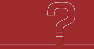 A large white outline of a question mark is centered on a solid red background, with a white horizontal line running through the lower part of the image and forming the base of the question mark.